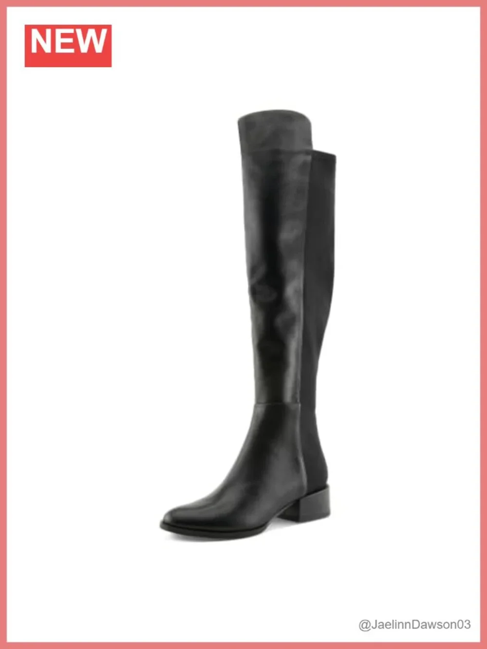 Leather Over the Knee Boots Almond Toe Stacked Heel Tall Zip Boot
